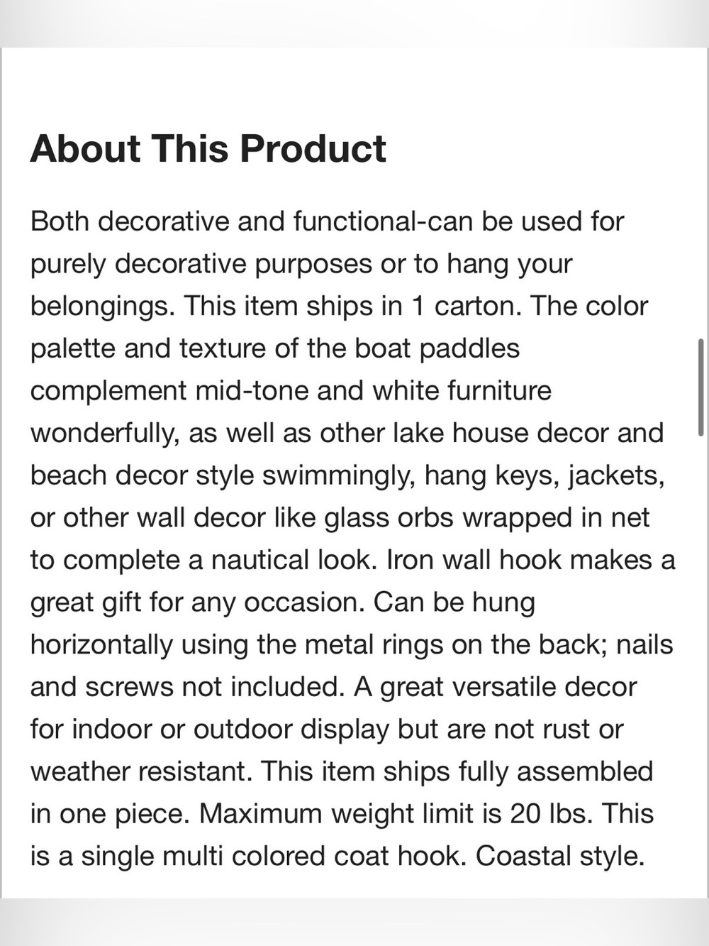 Coastal Distressed Multi-Color Oar Wall Hook Rack boathouse poolside towels - Picture 10 of 13